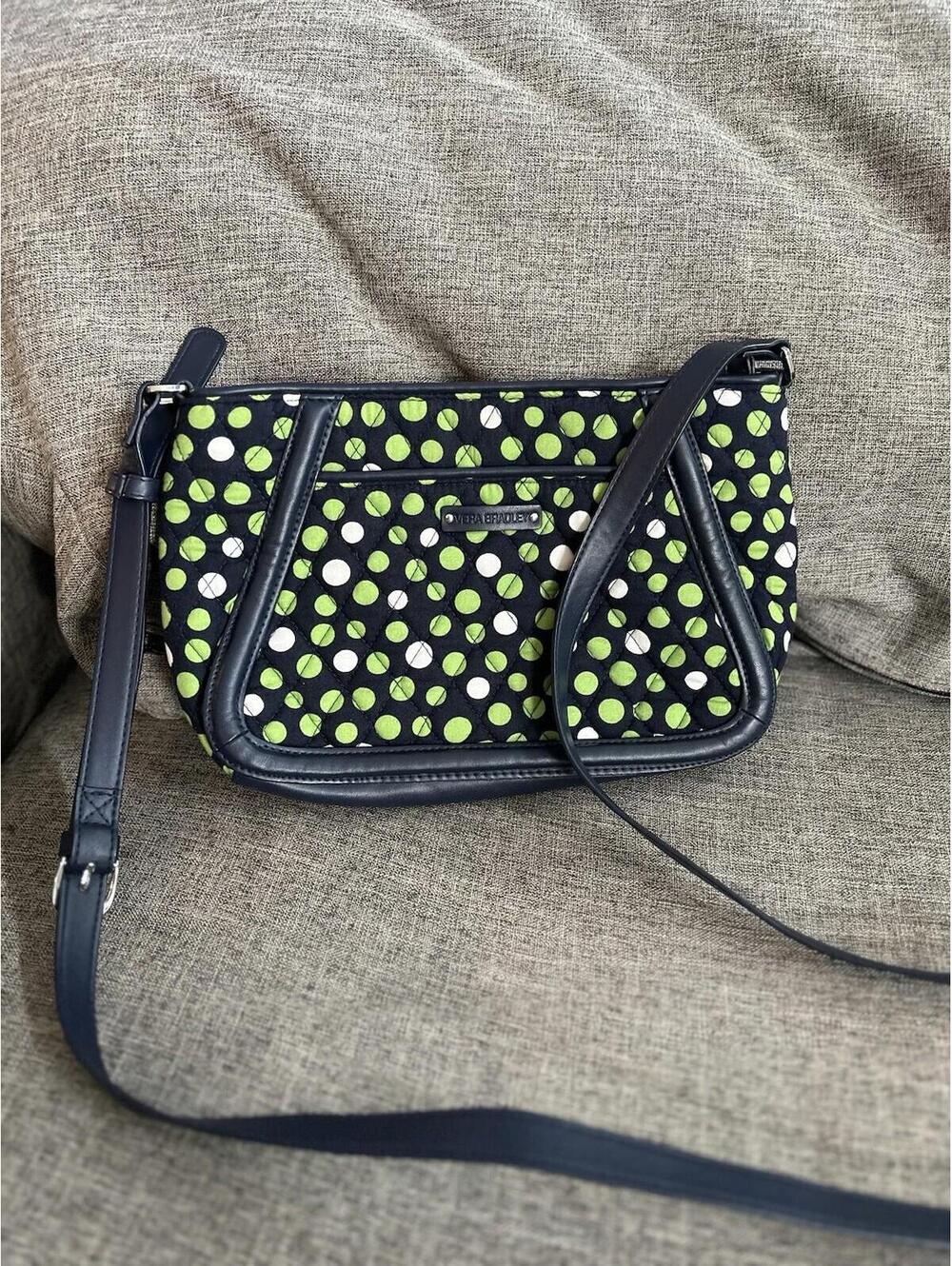 Vera Bradley Crossbody Purse Lucky Dots  Blue Green White Dots Adjustable Strap